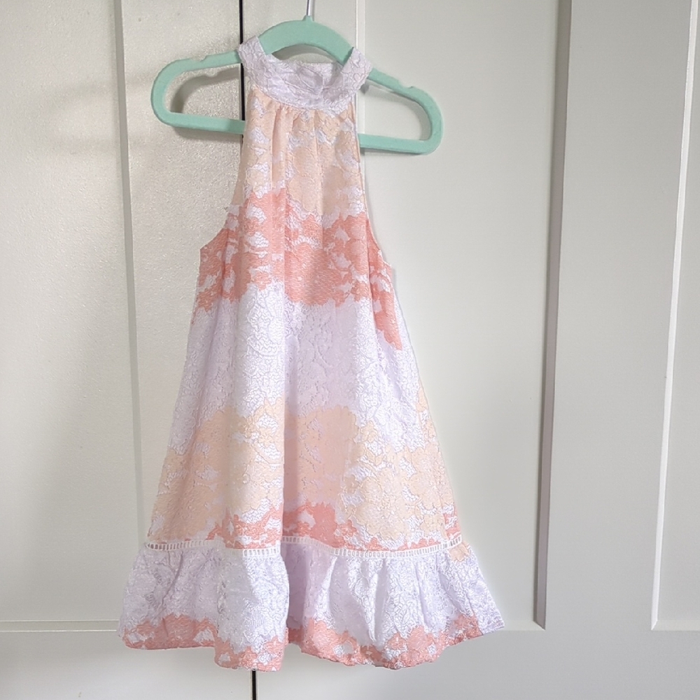 Janie and Jack Peach and White Lace Dress